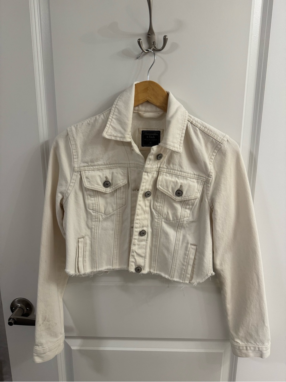Abercrombie & Fitch Cream Cropped Denim Jacket for Kids
